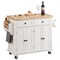White Solid Wood and MDF Kitchen Island with Drop Leaf and Lockable Wheels